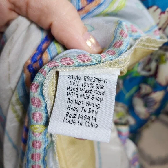 Johnny Was 100% Silk Handkerchief Dress L Boho‎ Floral Patchwork Maxi FLAW - Picture 11 of 11